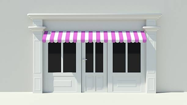 istock Sunny Shopfront with large windows White store facade 510999023
