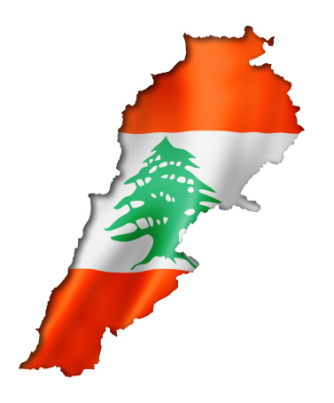 Lebanon flag map, three dimensional render, isolated on white