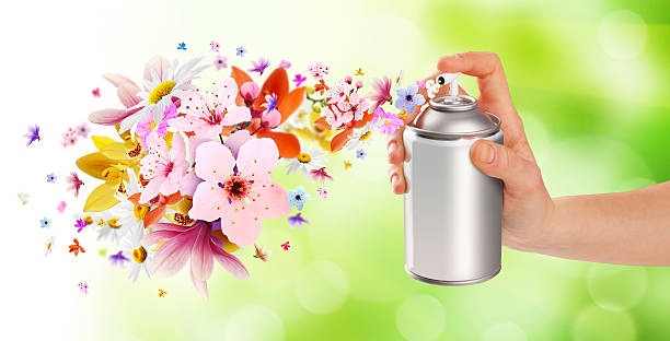 Flower-scented room sprays and flowers from inside - 2 stock photo