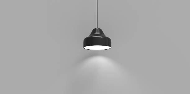 istock Empty niche for exhibit grey gray ceiling hanging black lamp 511000715