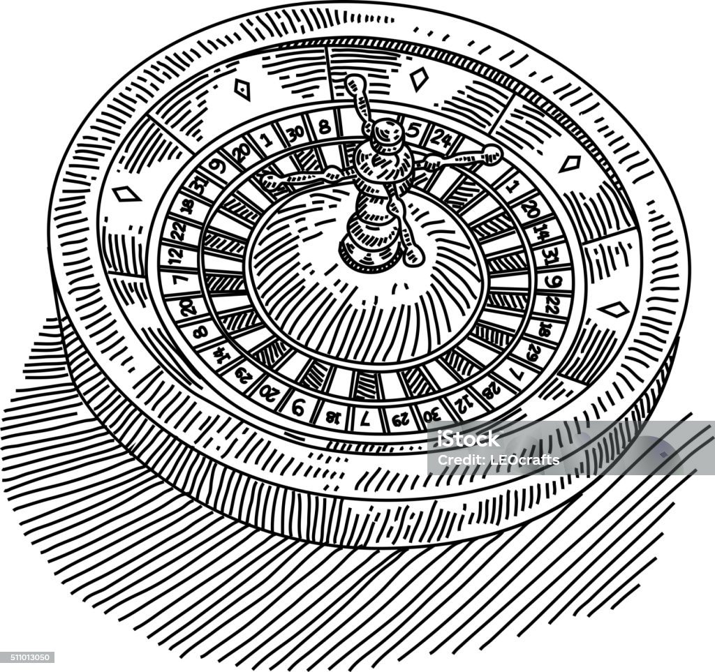 Roulette wheel Drawing Line drawing of Roulette wheel. Elements are grouped.contains eps10 and high resolution jpeg. Black And White stock vector