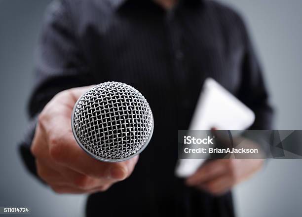 Interview With Microphone Stock Photo - Download Image Now - Interview - Event, Journalist, Media Interview