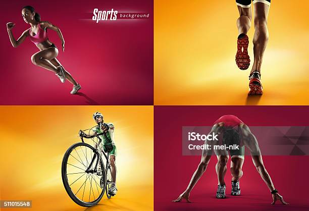 Deportes De Fondo Ciclista Y Corredor Foto de stock y más banco de imágenes de Correr - Correr, Andar en bicicleta, Deporte