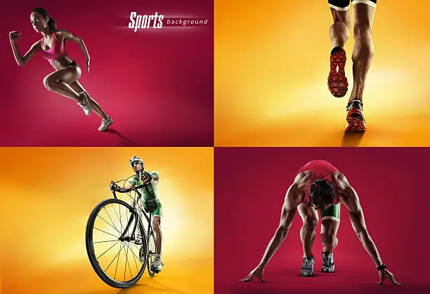 Photo of Sports background. Cyclist and runner
