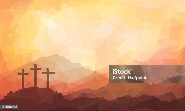 Easter Scene With Cross Jesus Christ Watercolor Vector Illustration Stock Illustration - Download Image Now