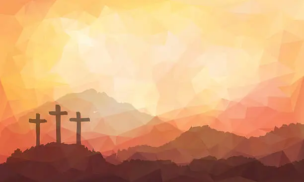 Vector illustration of Easter scene with cross. Jesus Christ. Watercolor vector illustration