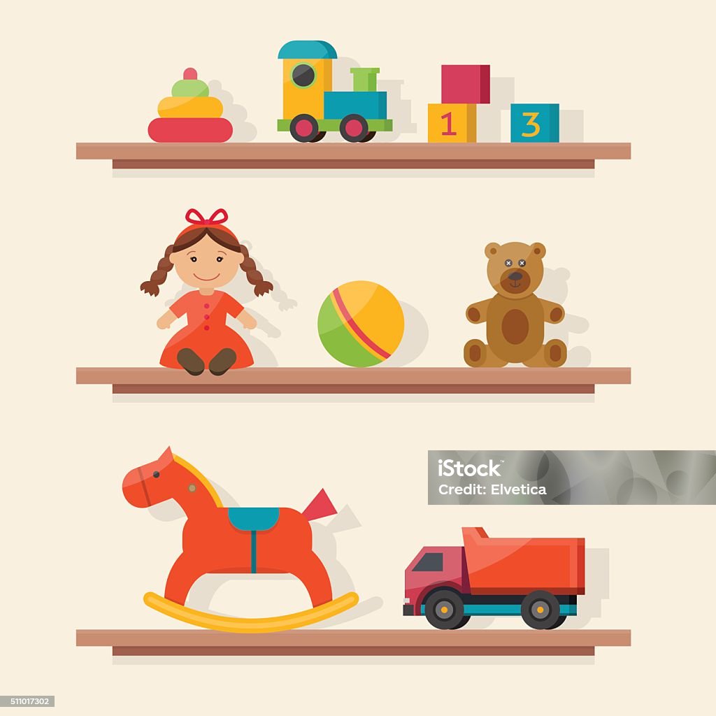 Dzieci zabawki w polach. - Grafika wektorowa royalty-free (Dziecko)