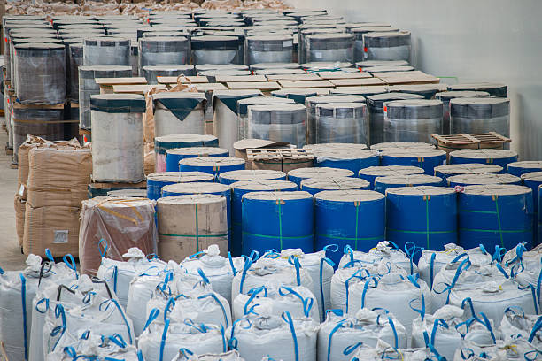 istock Large group of chemical sacks and barrels 511019414