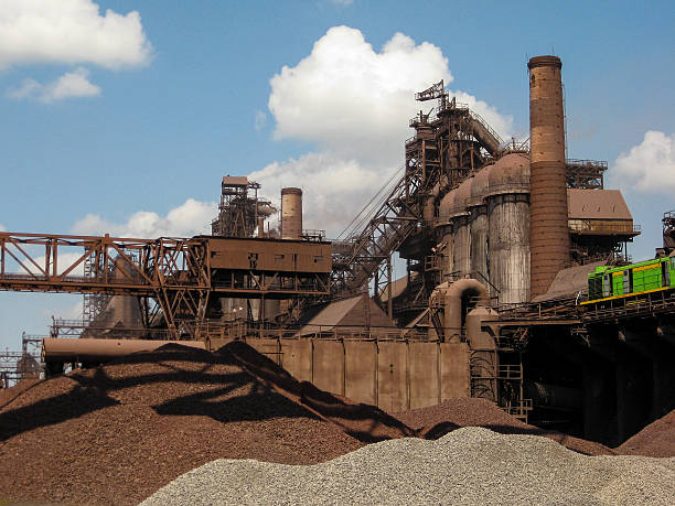 Industrial District Metallurgical Plant Iron Works View on Blast Furnaces and Technological Equipment at Illich Steel and Iron Works (Mariupol, Ukraine). mariupol stock pictures, royalty-free photos & images
