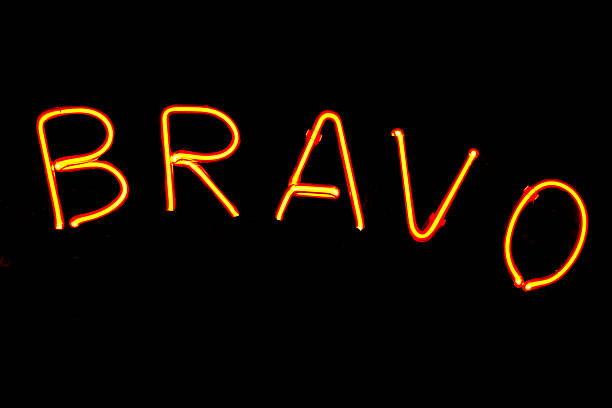 istock Neon Sign That Says BRAVO; Black Window/Background 511022624