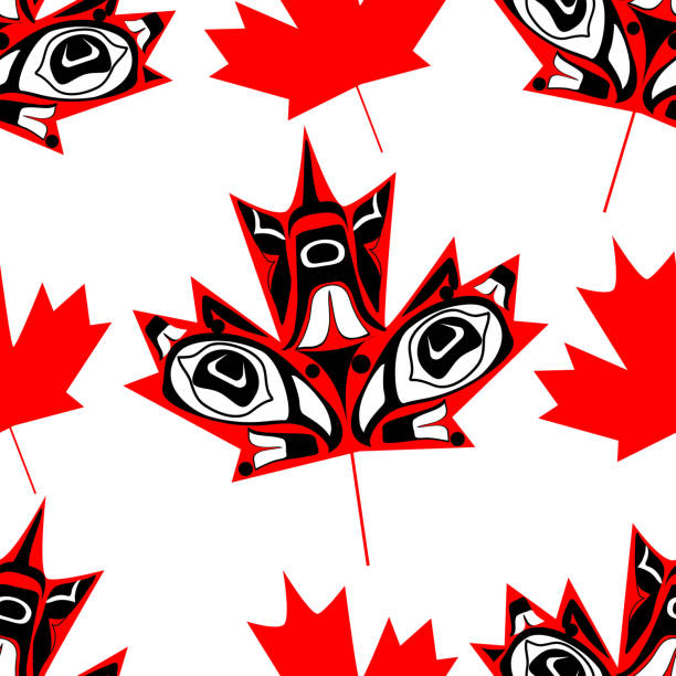 illustrazioni stock, clip art, cartoni animati e icone di tendenza di nativo foglia di acero canadese - canadian flag canadian culture canada people