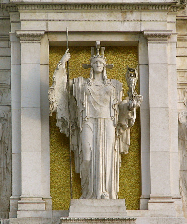 Statue of Athena with Nike at the tomb of the unknown soldier in Rome, Italy