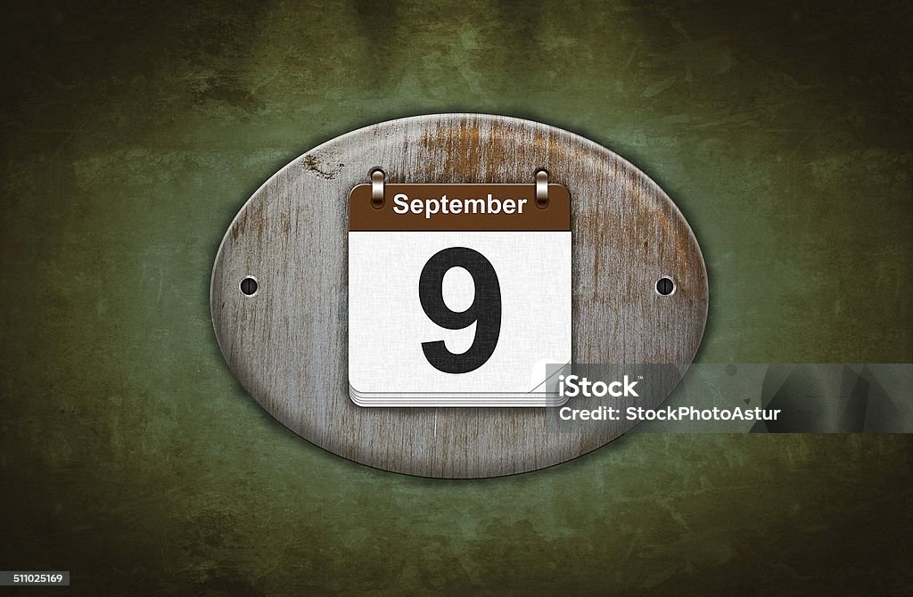 Alte hölzerne Kalender mit dem 9. September. - Lizenzfrei Datum Stock-Foto