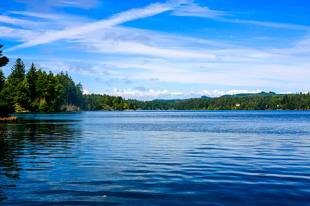 Woahink Lake, OR, USA - July 13, 2015: Woahink Lake in the Jessie M. Honeyman Memorial State Park off Route 101 in Oregon