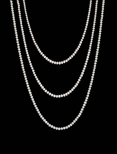 istock Hanging natural pearl necklace, three rows, isolated on black 511027334