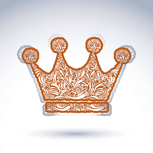 blumen-muster dekorative krone, kunst royal-symbol. coronet mit king-size-bett - flowerpatterned stock-grafiken, -clipart, -cartoons und -symbole