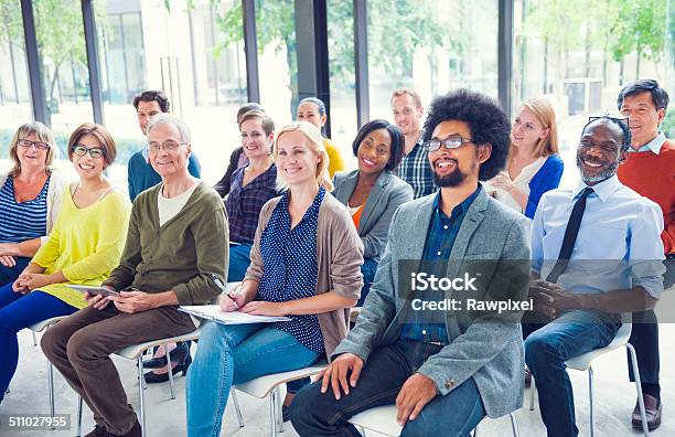 Multiethnic Group Of People In Seminar Stock Photo - Download Image Now - Education Training Class, Meeting, Community