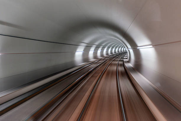 real tunnel ad alta velocità - subway station railroad track tunnel high speed foto e immagini stock