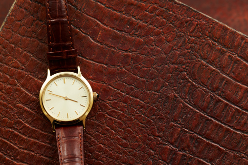 Luxury men's watch on leather, close up