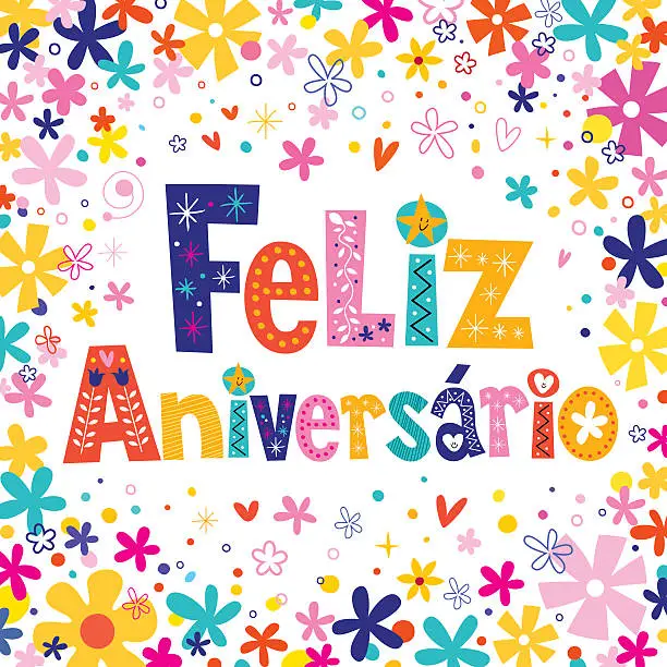 Vector illustration of Feliz Aniversario Portuguese Happy Birthday card