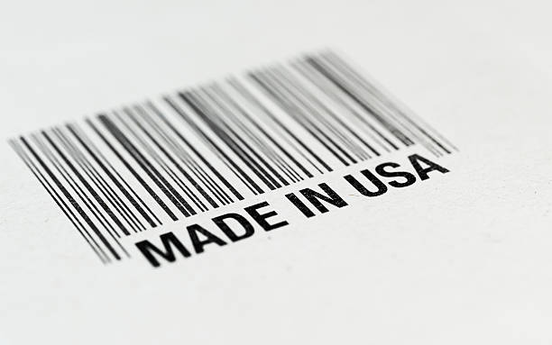 fabricado en ee. uu. en blanco papel de código de barras - made in the usa label bar code merchandise fotografías e imágenes de stock