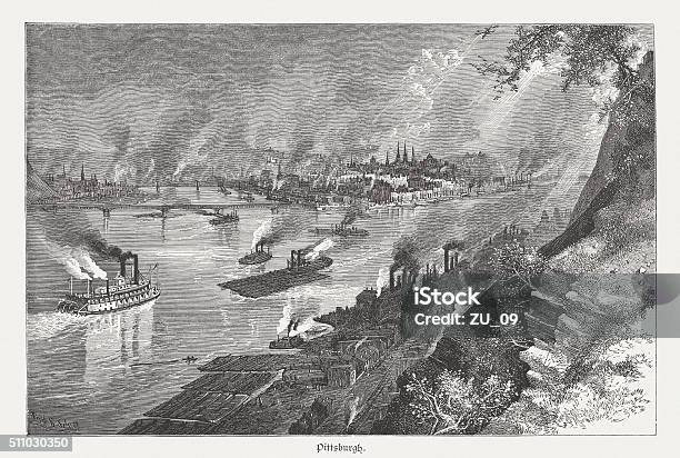 Pittsburgh In Pennsylvania Wood Engraving Published In 1880 Stock Illustration - Download Image Now