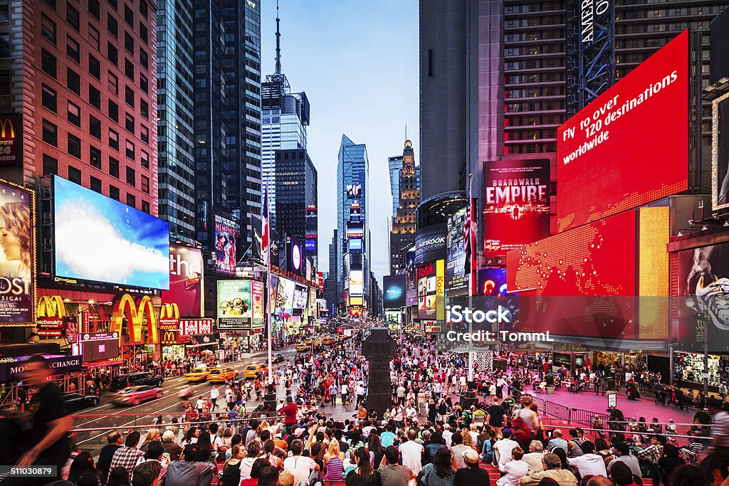 Times Square New York City Crowded Times Square at Twilight in New York City, USA. Times Square - Manhattan Stock Photo