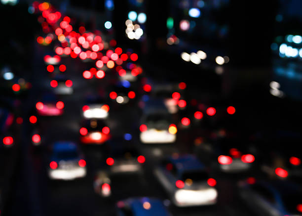 istock Abstract blur traffic jam city night background 511031208