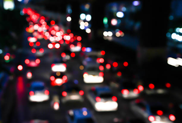 istock Abstract blur traffic jam city night background 511031610