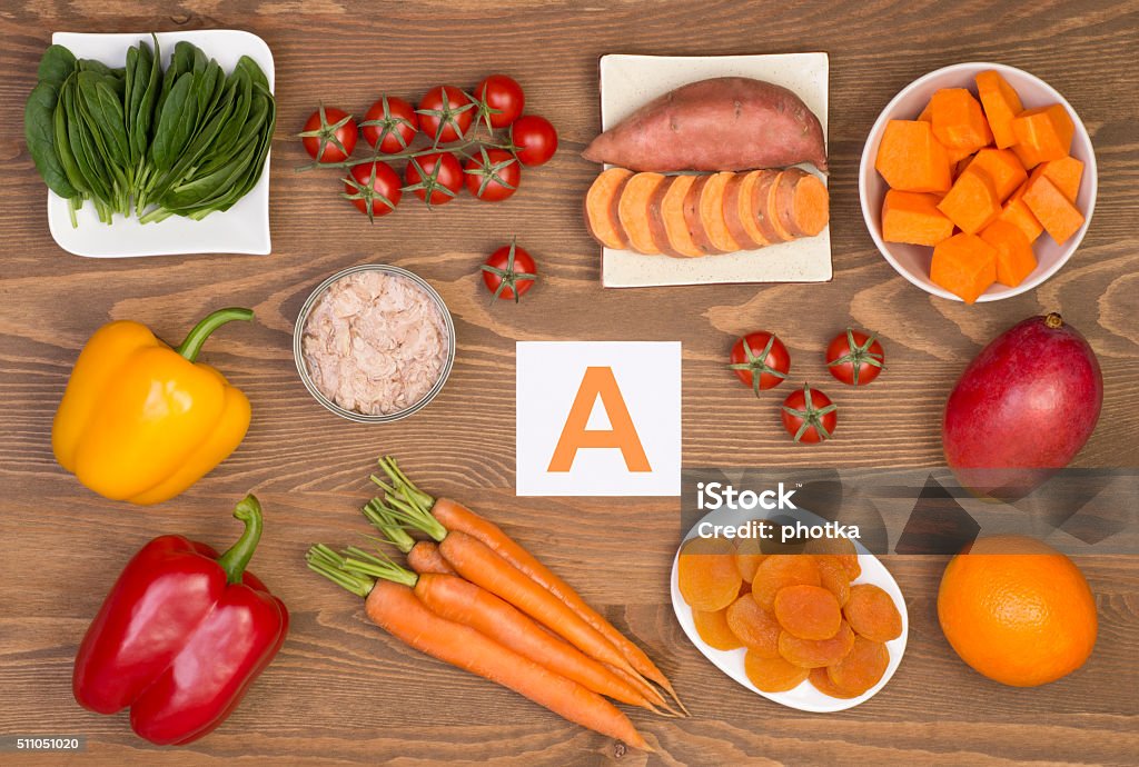 Comida fuentes de Beta caroteno y vitamina A - Foto de stock de Vitamina A libre de derechos