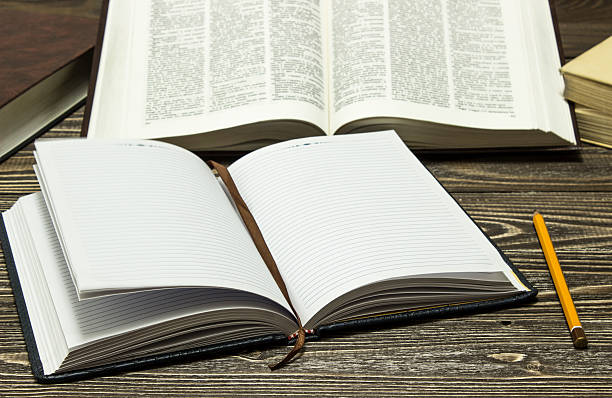 istock Notebook and pencil on the background of books 511051338
