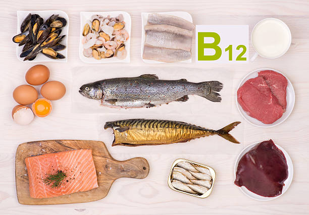 vitamin b12 mengandung makanan - vitamin b12 potret stok, foto, & gambar bebas royalti