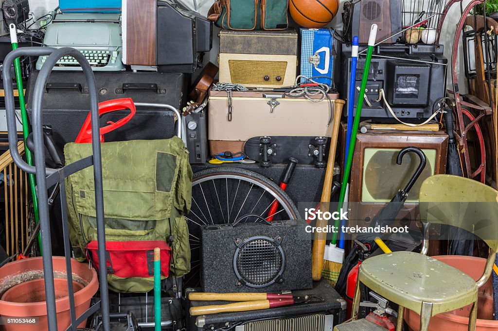 Pile of Vintage Objects Messy pile of vintage objects.   Cluttered Stock Photo