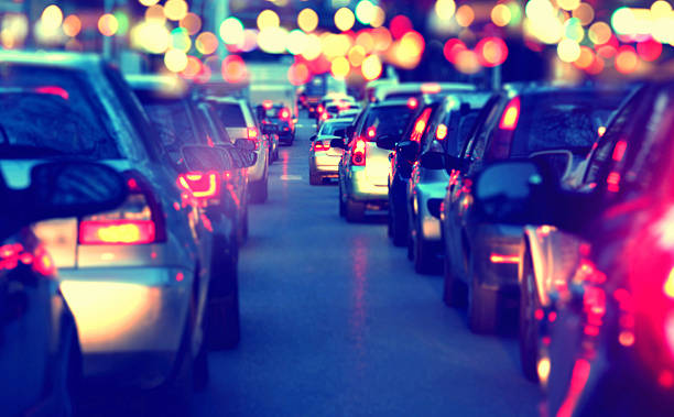 istock Traffic jam at night, view from inside the car 511056210