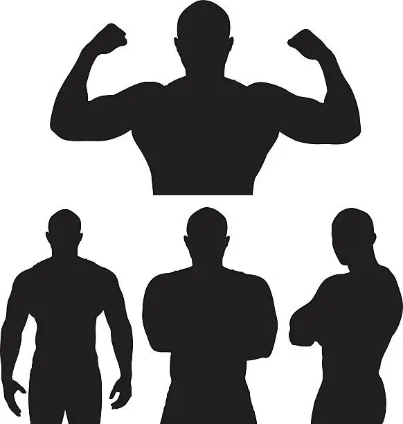Vector illustration of Muscular man in various actions