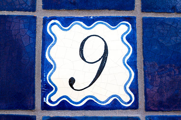 istock Number 9 Blue and White Ceramic Address Tile (Close-Up) 511059716