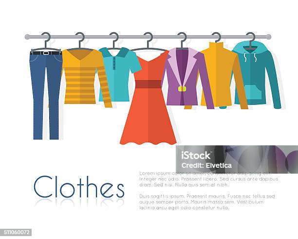 Racks With Clothes On Hangers Stock Illustration - Download Image Now - Clothing, Coathanger, Dress