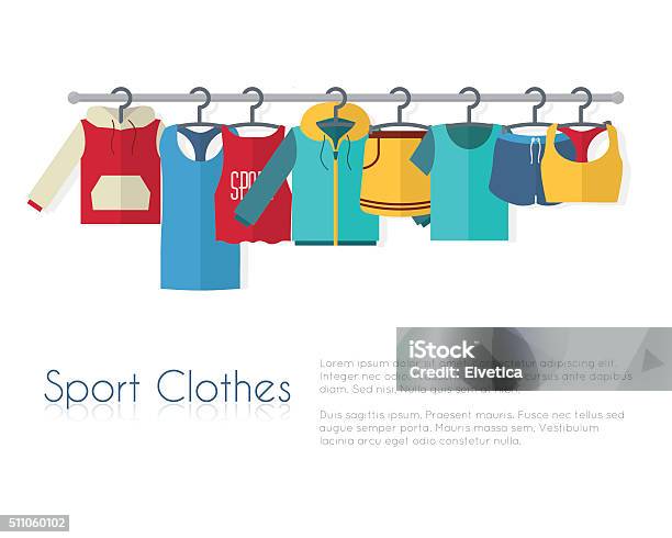 Racks With Sport Clothes On Hangers Stock Illustration - Download Image Now - Coathanger, T-Shirt, Sports Clothing