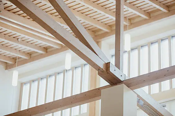 wooden roof with girders