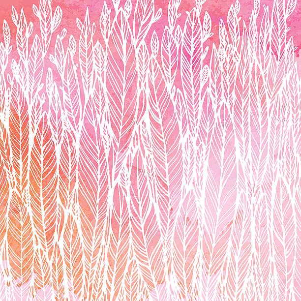 pattern of red pink leaves, grass, feathers, watercolor abstract background pattern of red pink leaves, grass, feathers, watercolor abstract background, vector illustration bamboo background stock illustrations