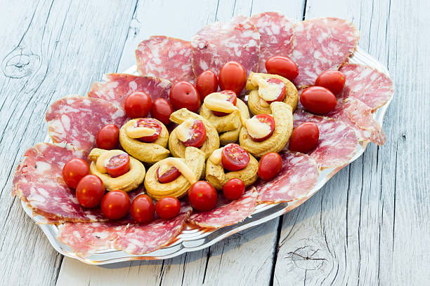 Taralli piccanti with tomato mayonnaise and salami