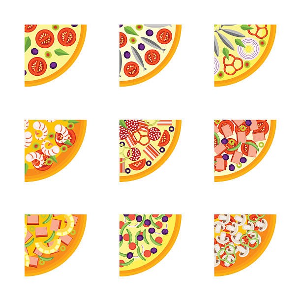 pizza 아이콘 세트 평평한 스타일 - symbol salmon pineapple pizza stock illustrations