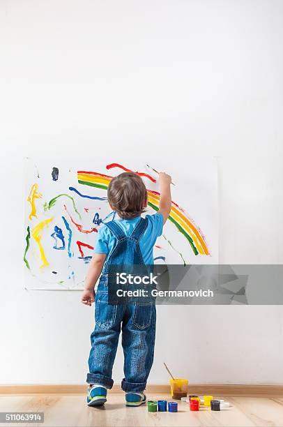 Child Draws Ink On Paper Stock Photo - Download Image Now - Child, Painting - Activity, Wall - Building Feature