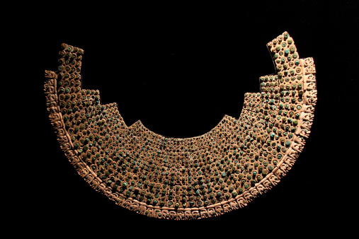 Beautiful Inca necklace in the museum of pre-columbian history.