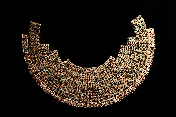 Beautiful Inca necklace in the museum of pre-columbian history.