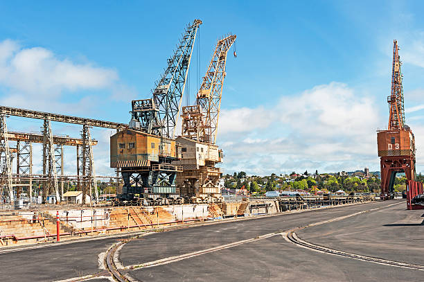 Shipyard Cranes near the Dry Dock in Northern California stock photo