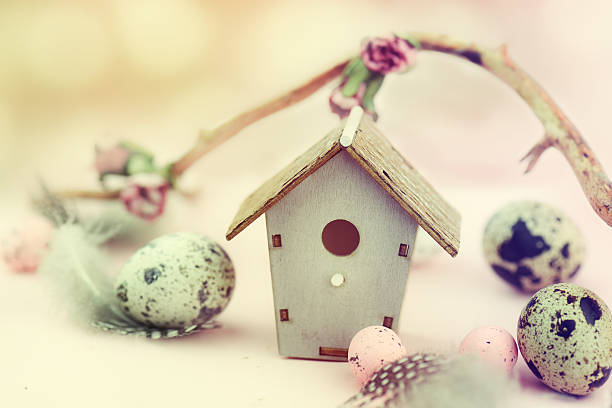 istock Easter decoration with eggs and feeder. Vintage style. 511068334