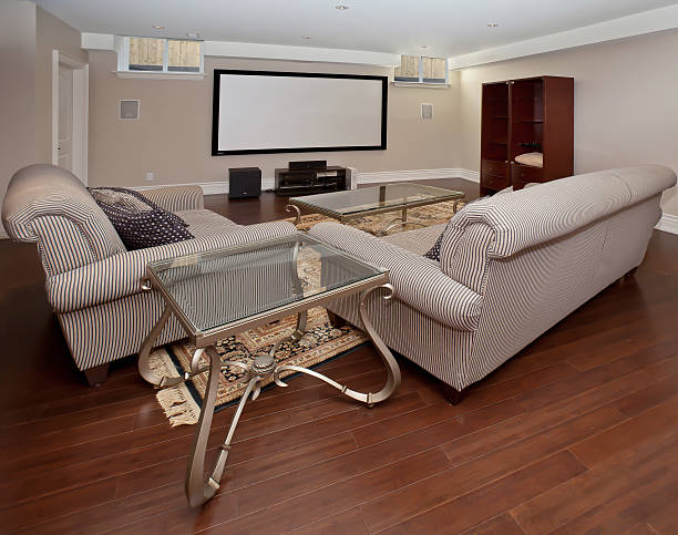 Home theatre Basement home theater in new luxury house trishz stock pictures, royalty-free photos & images