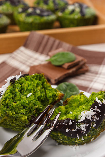 istock Fresh muffins with spinach, desiccated coconut and chocolate glaze 511068864