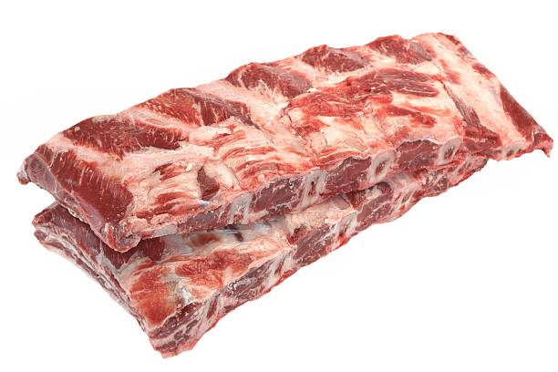 Beef Meat. Raw Black Angus Marbled Beef Ribs Isolated stock photo